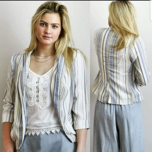 Available open front springtime blazer striped white blue medium - Picture 4 of 11